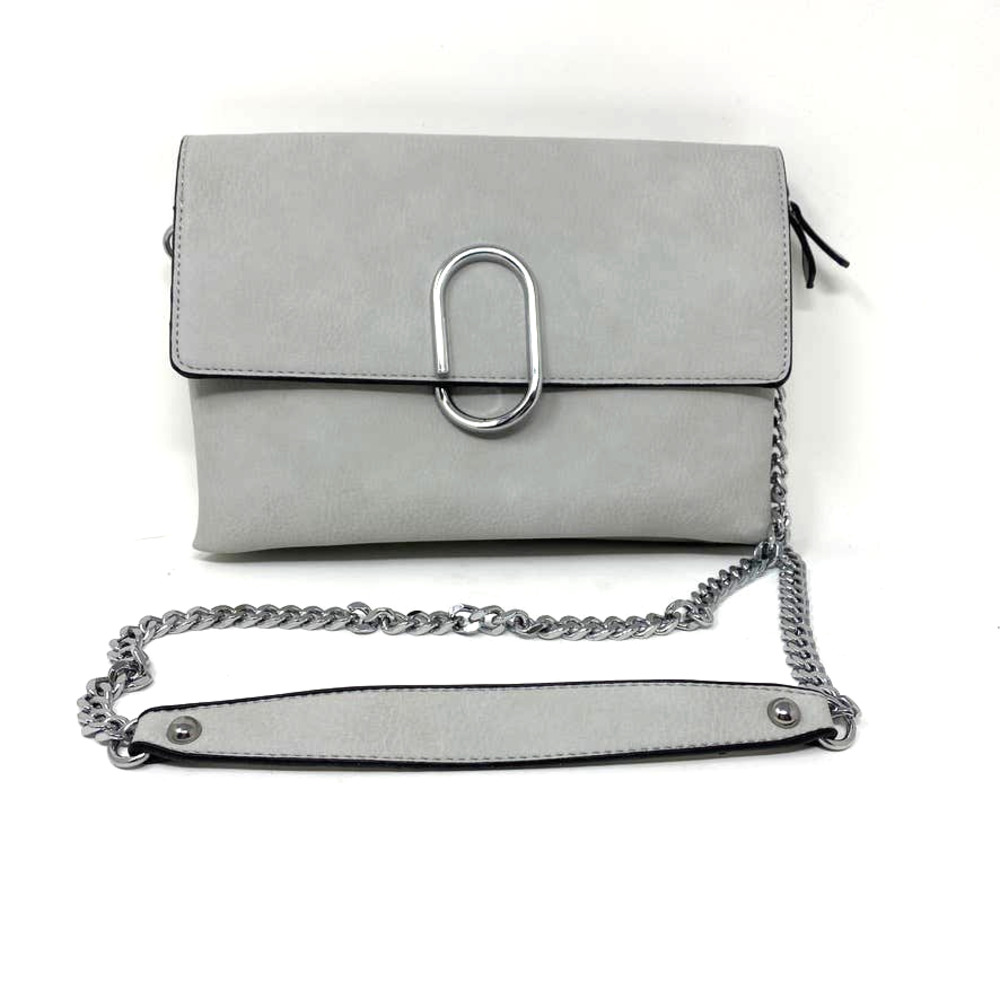 Faux Leather Gray Handbag Detachable Chain Clutch